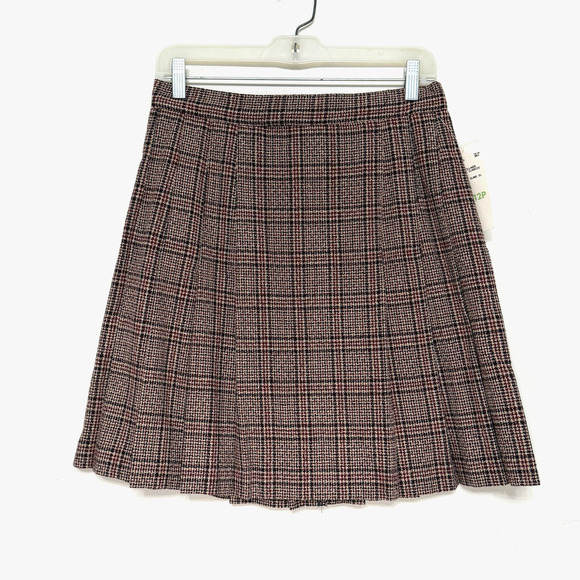Villager Womens Wool Plaid Skirt Size 12P Brown Preppy Academia Clueless 90s NWT - Picture 1 of 9